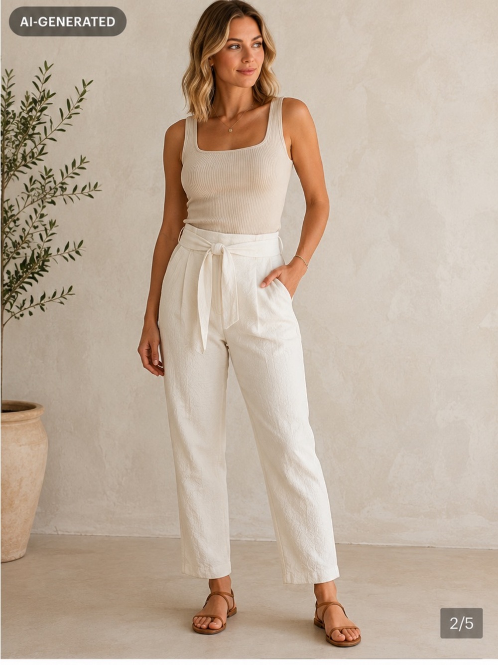 Jules & Leopold Womens Cream stretch pants with Floral Texture Belted Size S